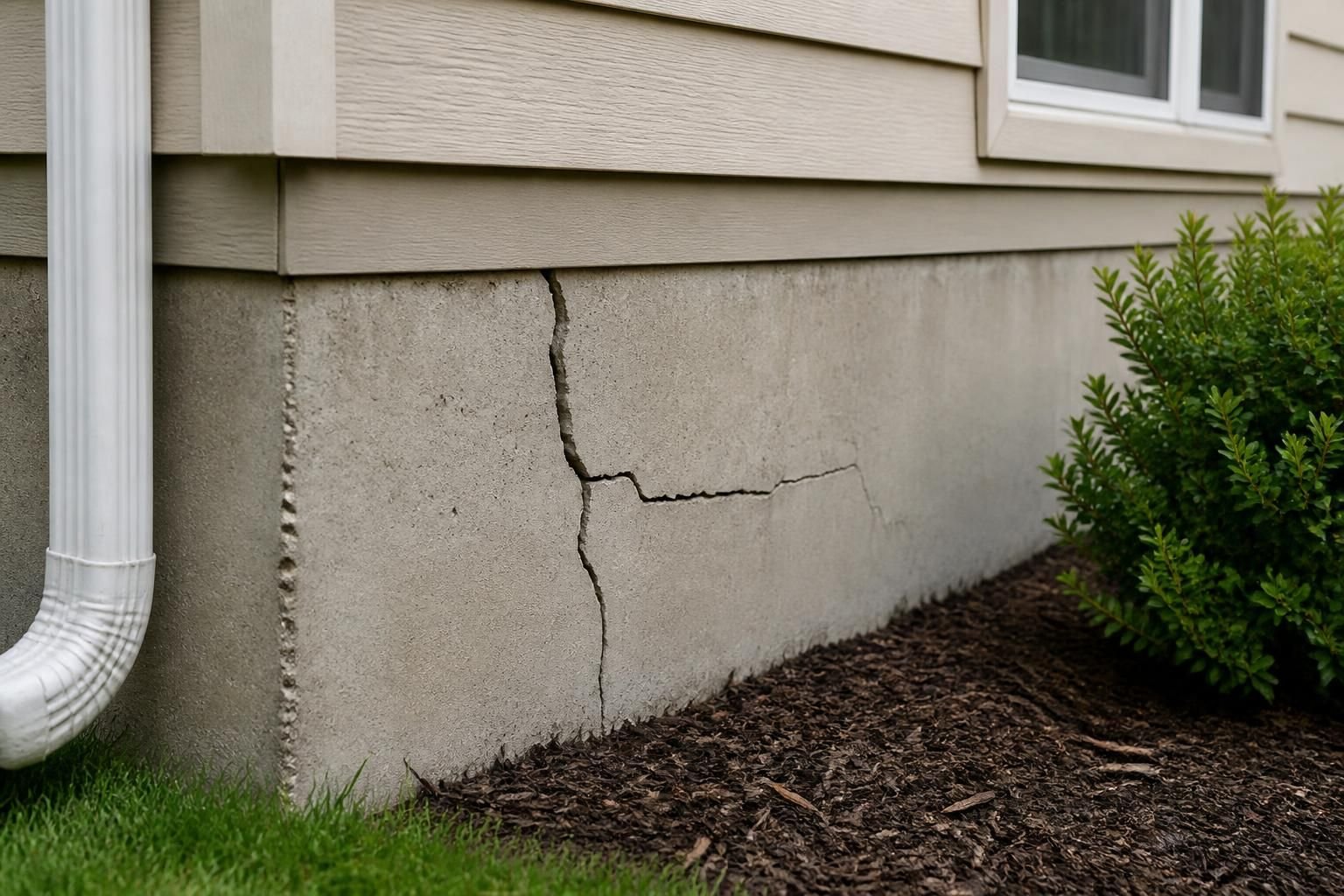 Home foundation exterior with visible inspection focus and clean surroundings.