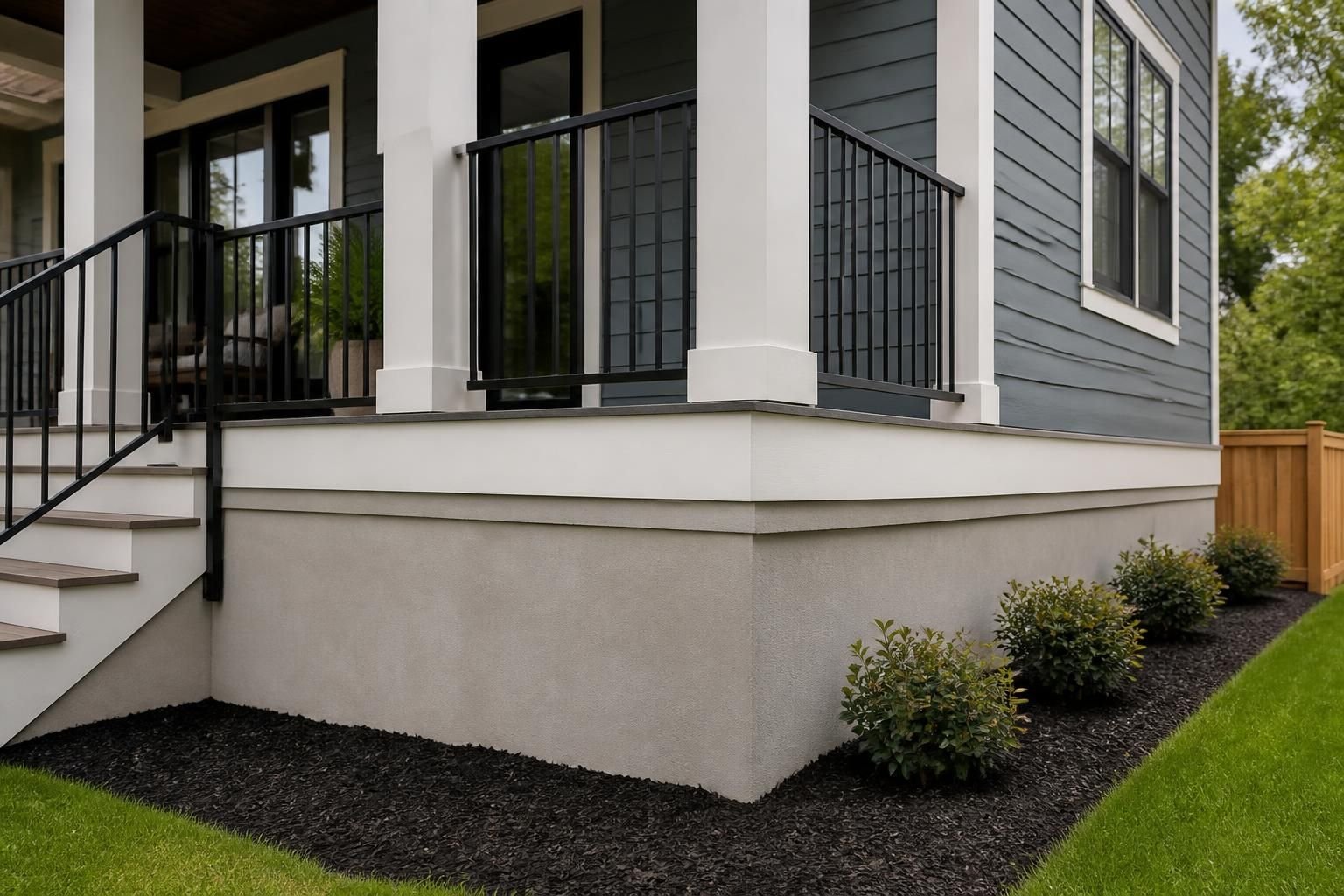 Leveled home exterior with crisp foundation lines and clean finish.