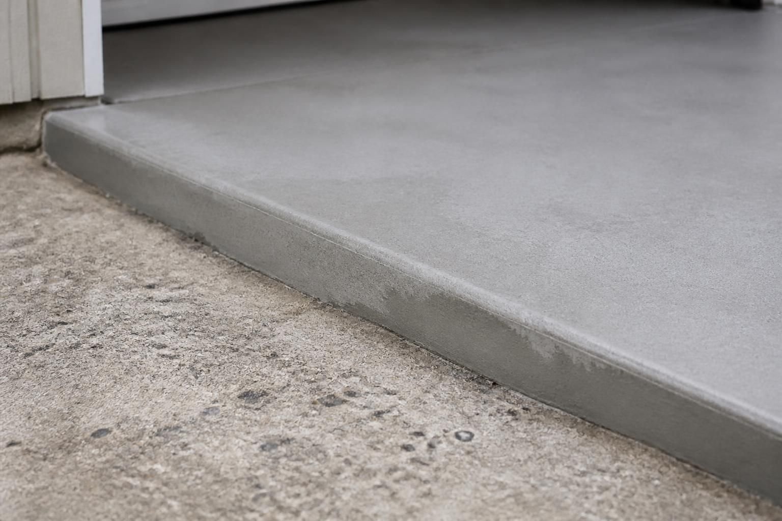 Repaired slab foundation edge with clean finished concrete.